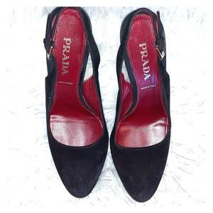 Prada Black Sling back heels